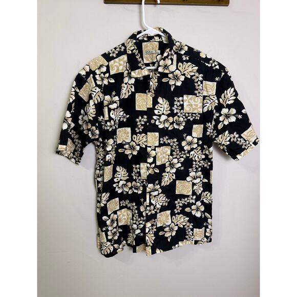 Batik Other - Batik Bay Mens L Hawaiian Short Sleeve Button Up Shirt Black / Tan Hibiscus Sun